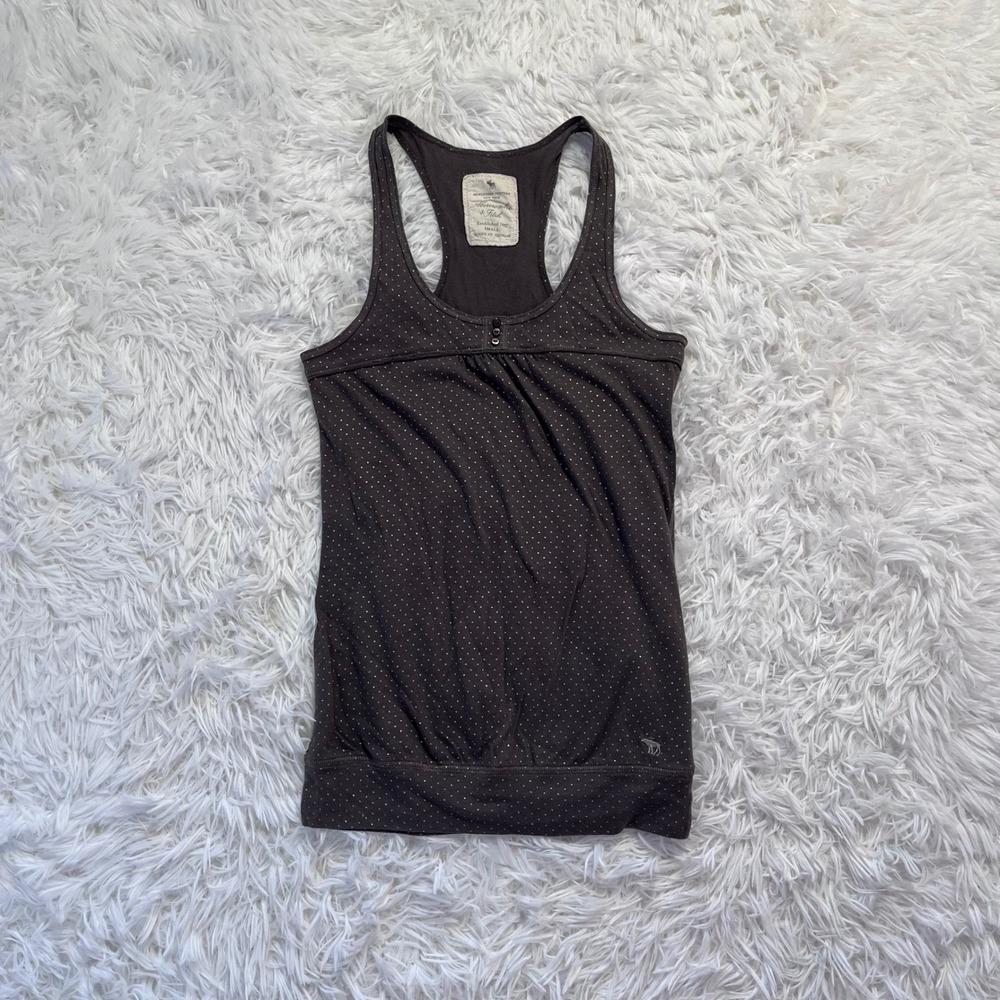 y2k vintage abercrombie & fitch gray polka dot button detail tank top small